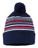12" Striped Pom-Pom Knit Beanie