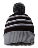 Stripe Pom Cuffed Beanie