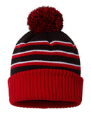 Stripe Pom Cuffed Beanie