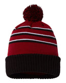 Stripe Pom Cuffed Beanie