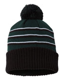 Stripe Pom Cuffed Beanie
