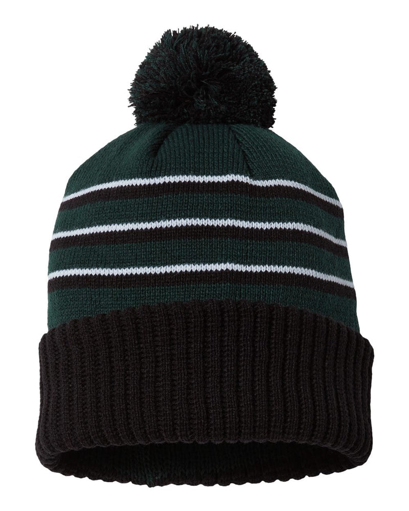 Stripe Pom Cuffed Beanie