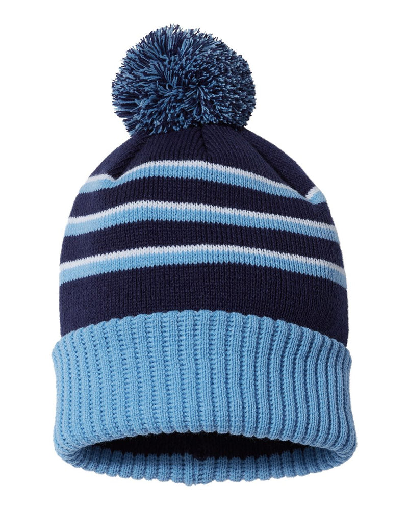 Stripe Pom Cuffed Beanie