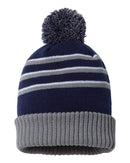 Stripe Pom Cuffed Beanie
