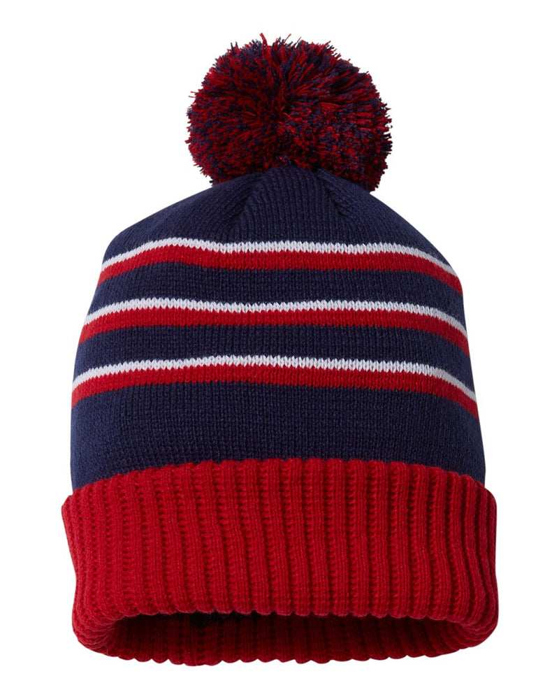 Stripe Pom Cuffed Beanie