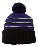 Stripe Pom Cuffed Beanie