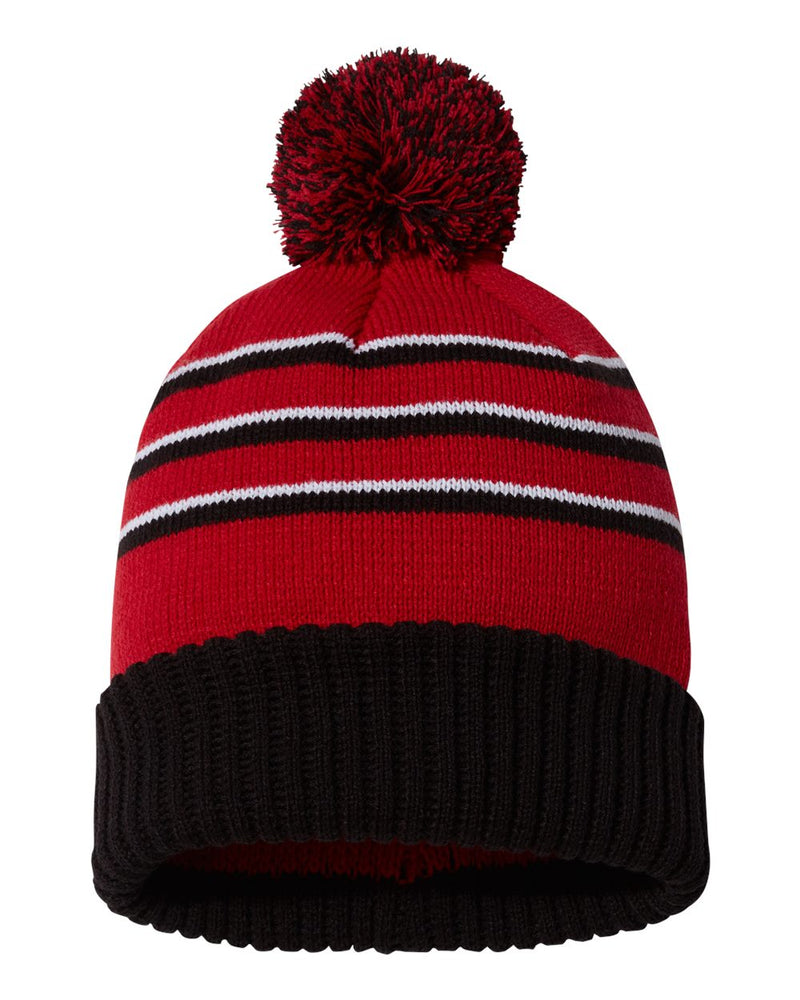 Stripe Pom Cuffed Beanie