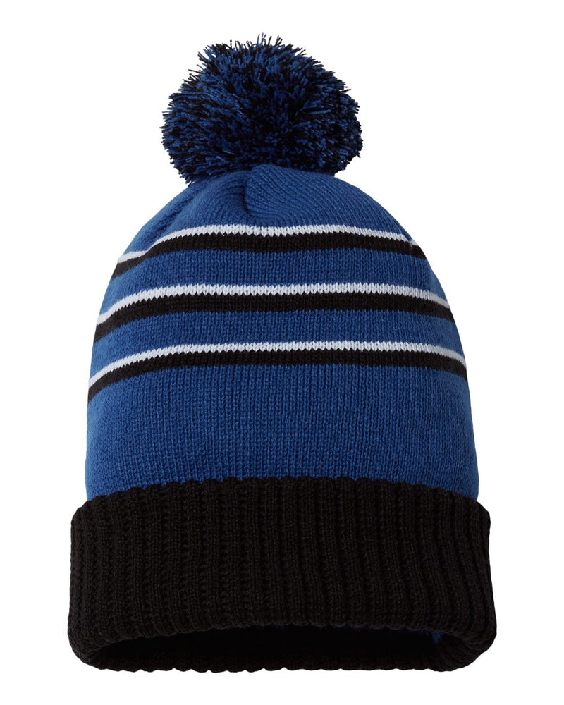 Stripe Pom Cuffed Beanie